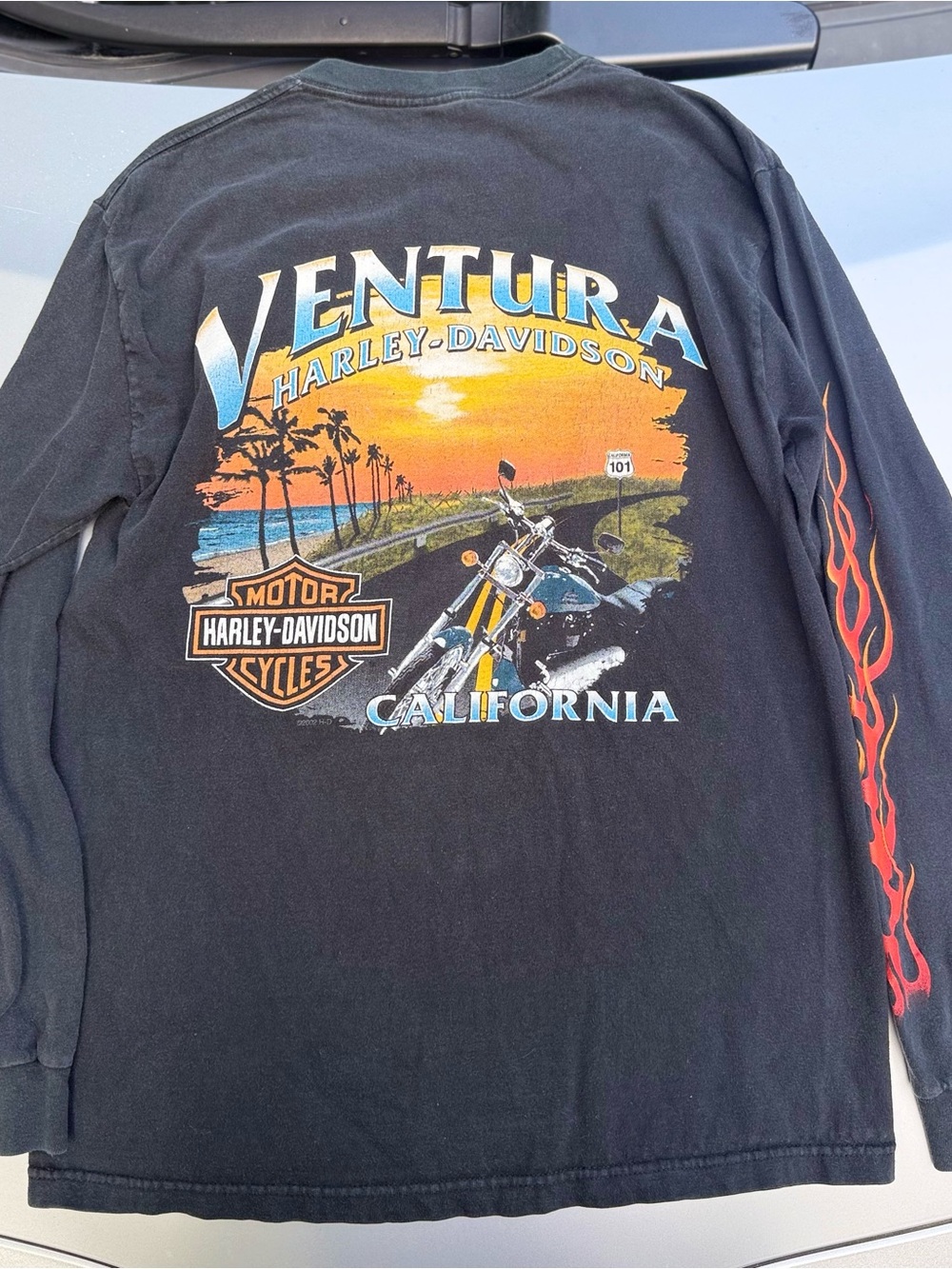 Harley-Davidson Black Ventura California Sunset Long Sleeve Tee with Red Flames
